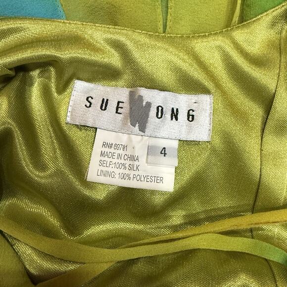 Vintage Sue Wong Size 4 Midi Dress Silk Gown Green Fairy Y2K Floral Whimsical - Picture 10 of 14